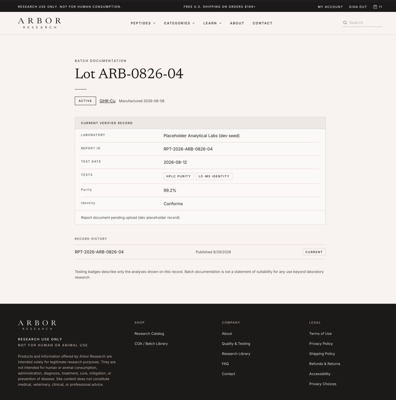 Arbor Research: Batch documentation