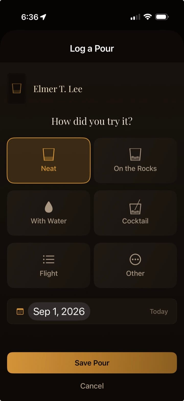 Bourbon Library: Log a pour